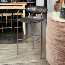 Load image into Gallery viewer, Faux Leather And Steel Bar Height Bar Chair - Black And Gold