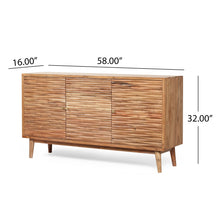Load image into Gallery viewer, Boho Handcrafted 3 Door Sideboard, Carved Texture & Artisanal Charm - Natural