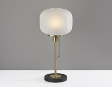 Load image into Gallery viewer, Table Lamp With White Ribbed Frosted Glass Dome Shade - Antiqued Brass