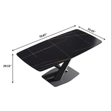 Load image into Gallery viewer, 70.87" Modern Artificial Stone Black Curved Black Metal Leg Dining Table, Can Accommodate 6-8 People - Black