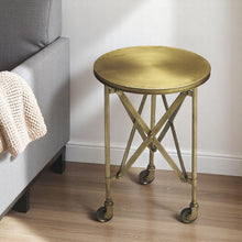 Load image into Gallery viewer, 24" Antiqued Iron Round Rolling End Table - Gold