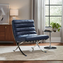 Load image into Gallery viewer, Tufted Leather Upholstered Folding Lounge Chair - Blue / Silver