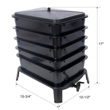 Load image into Gallery viewer, Eco Friendly 5 Layer Worm Compost Bin With 50L Capacity, Easy Setup Plastic Worm Farm Kit - Black