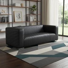 Load image into Gallery viewer, 83" Leather Sofa With Silver Legs - Black