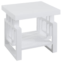 Load image into Gallery viewer, Rectangular End Table With Geometric Design And Open Shelf - White