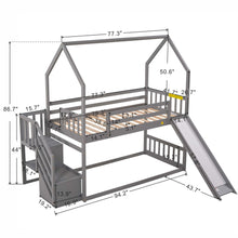 Load image into Gallery viewer, Twin Over Twin House Bunk Bed With Convertible Slide, Storage Staircase