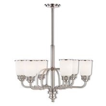 Load image into Gallery viewer, Six Light Metal Dimmable Chandelier With Shades - Nickel / Opal