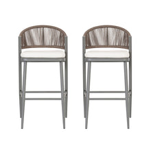 Load image into Gallery viewer, Outdoor Bar Height Metal Frame Counter Stools With Scallop Shaped Backrest & Water Resistant Cushions