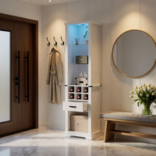 Load image into Gallery viewer, Pantry Cabinet With LED Lights, Wine Rack, Tempered Glass Shelves, And Barn Door Design - White
