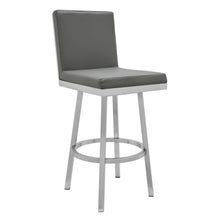 Load image into Gallery viewer, 44" Faux Leather Swivel Bar Height Bar Chair - Gray / Silver