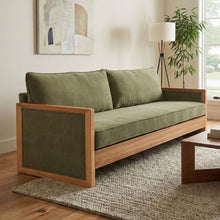 Load image into Gallery viewer, Modern 3 Seater Sofa With Wood Armrests