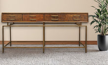 Load image into Gallery viewer, 72" Solid Wood Distressed Frame Console Table With Storage - Brown And Brass