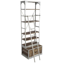 Load image into Gallery viewer, Five Tier Library Bookcase With Two Drawers - Light Brown / Nickel