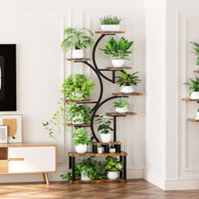 Load image into Gallery viewer, S - Shaped, 10 Tier Plant Stand With 5 Grow Lights - Deep Rustic Brown