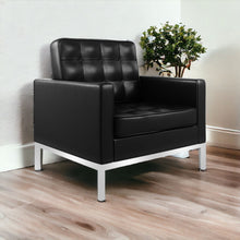 Load image into Gallery viewer, Italian Leather Tufted Arm Chair - Black And Silver