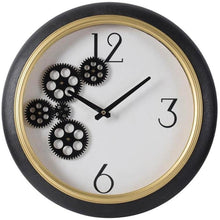 Load image into Gallery viewer, Faux Leather Analog Exposed Gear Round Wall Clock - Black / Gold / White