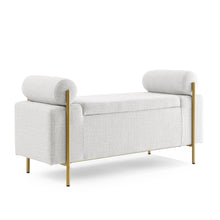 Load image into Gallery viewer, Elegant Upholstered Storage Bench With Cylindrical Arms And Iron Legs,
