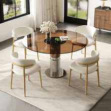 Load image into Gallery viewer, Round Dining Table With Tempered Glass Top - Brown