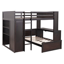 Load image into Gallery viewer, Loft Bed With A Twin Size Standalone Bed, Shelves, Desk, And Wardrobe