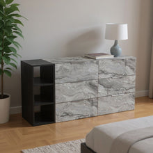 Load image into Gallery viewer, Faux Marble And Black Wood Six Drawer Double Dresser - Gray