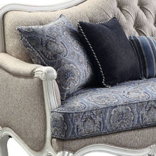 Load image into Gallery viewer, Linen Damask Sofa And Toss Pillows With White Legs - Cream