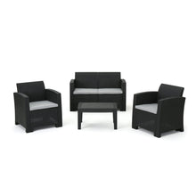 Load image into Gallery viewer, Zephyra - Outdoor 4 Piece Faux Wicker Rattan Chat Set With Water Resistant Cushions - Gray