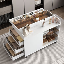 Load image into Gallery viewer, Multi-Functional Storage Island Movable Storage Cabinet Island Vanity Dresser With 3 Side Storage Drawer, A Reversible Top Storage Space And 2 Glass Display Shelves - White