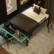 Load image into Gallery viewer, Gaming - Full Size Loft Bed With Desk, LED - Black