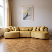 Load image into Gallery viewer, Mustard Boucle Modular Curved Three Piece Sectional With Toss Pillows - Mustard