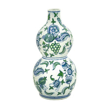 Load image into Gallery viewer, Chinoiserie Porcelain Wavy Gourd Table Vase - White / Green / White