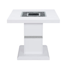 Load image into Gallery viewer, 24" Glass And Wood Faux Crystal Bling Square Pedestal End Table - White And Silver