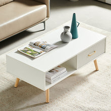 Load image into Gallery viewer, Modern Rectangle Coffee Table With Legs, Sliding Drawer For Storage - White