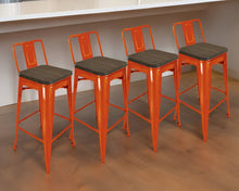 Load image into Gallery viewer, Wood And Steel Low Back Bar Height Bar Chairs (Set of 4) - Brown And Orange