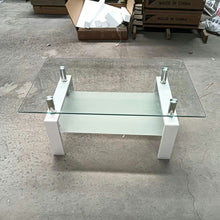 Load image into Gallery viewer, 39" Glass And Steel Coffee Table With Shelf - Clear And White