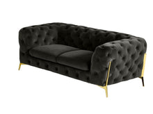 Load image into Gallery viewer, Velour Chesterfield Loveseat - Dark Gray / Gold