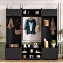 Load image into Gallery viewer, Wide Hall Tree With Shoe Storage, 4 In 1 Entryway Bench With 8 Cubbies, 7 Coat Hooks & Adjustable Shelf For Hallway - Black