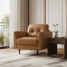 Load image into Gallery viewer, Genuine Leather And Black Tufted Arm Chair 35" - Camel