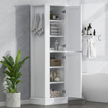 Load image into Gallery viewer, Tall Freestanding Bathroom Storage Cabinet With Adjustable Shelves And Side Hooks