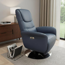 Load image into Gallery viewer, Tufted Genuine Leather Power Swivel Recliner (730554) - Navy Blue