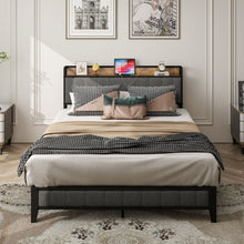 Load image into Gallery viewer, Bed With Charging Station, American Design Upholstered Headboard, Metal Platform