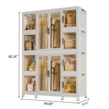 Load image into Gallery viewer, Portable Wardrobe Closet Storage Organizer For Clothes With Magnetic Doors, 12 Cubes & 2 Hanging Rods - White