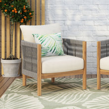 Load image into Gallery viewer, Patio Acacia Wood Club Chair, Woven Rope Outdoor Patio Arm Chair, Deep Seating For Porch - Teak / Beige