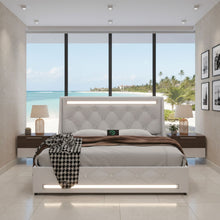 Load image into Gallery viewer, Wingback Upholstered Bed Frame With LED Lights, Charging Station