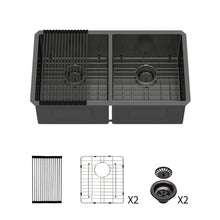Load image into Gallery viewer, Double Bowl Undermount Kitchen Sink 16 Gauge 33" X 19" With Dual 10" Deep Basins - Gunmetal Black
