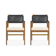 Load image into Gallery viewer, Outdoor Acacia Wood Dining Armchair With Cushion (Set of 2)