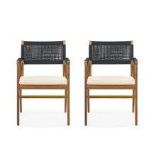 Load image into Gallery viewer, Outdoor Acacia Wood Dining Armchair With Cushion (Set of 2)