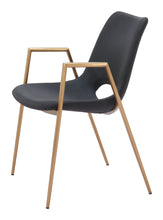 Load image into Gallery viewer, Upholstered Faux Leather Open Back Dining Arm Chairs (Set of 2) - Black / Gold