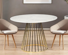 Load image into Gallery viewer, 43" Rounded Stainless Steel Pedestal Base Dining Table - Gold / White