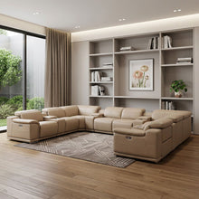 Load image into Gallery viewer, Leather Modular U-Shaped Twelve Piece Corner Sectional With Console - Beige