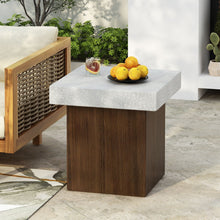 Load image into Gallery viewer, Mgo Square Side Table With Faux Stone Top And Wood Frame - Antique White / Natural Wood